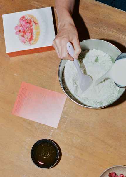 Coconut Raspberry Lime Leaf Cake KitEditorial Image of person making cake