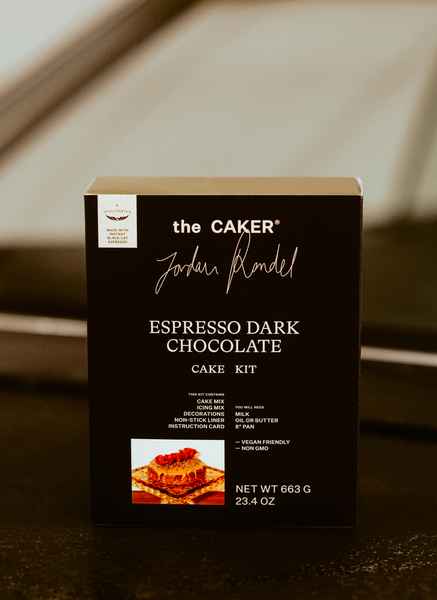 Espresso Dark Chocolate Cake KitEditorial Image of person making cake
