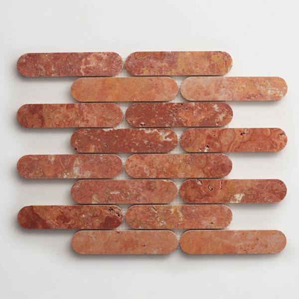 lapidary | oval petit mosaic sheet | red travertine 