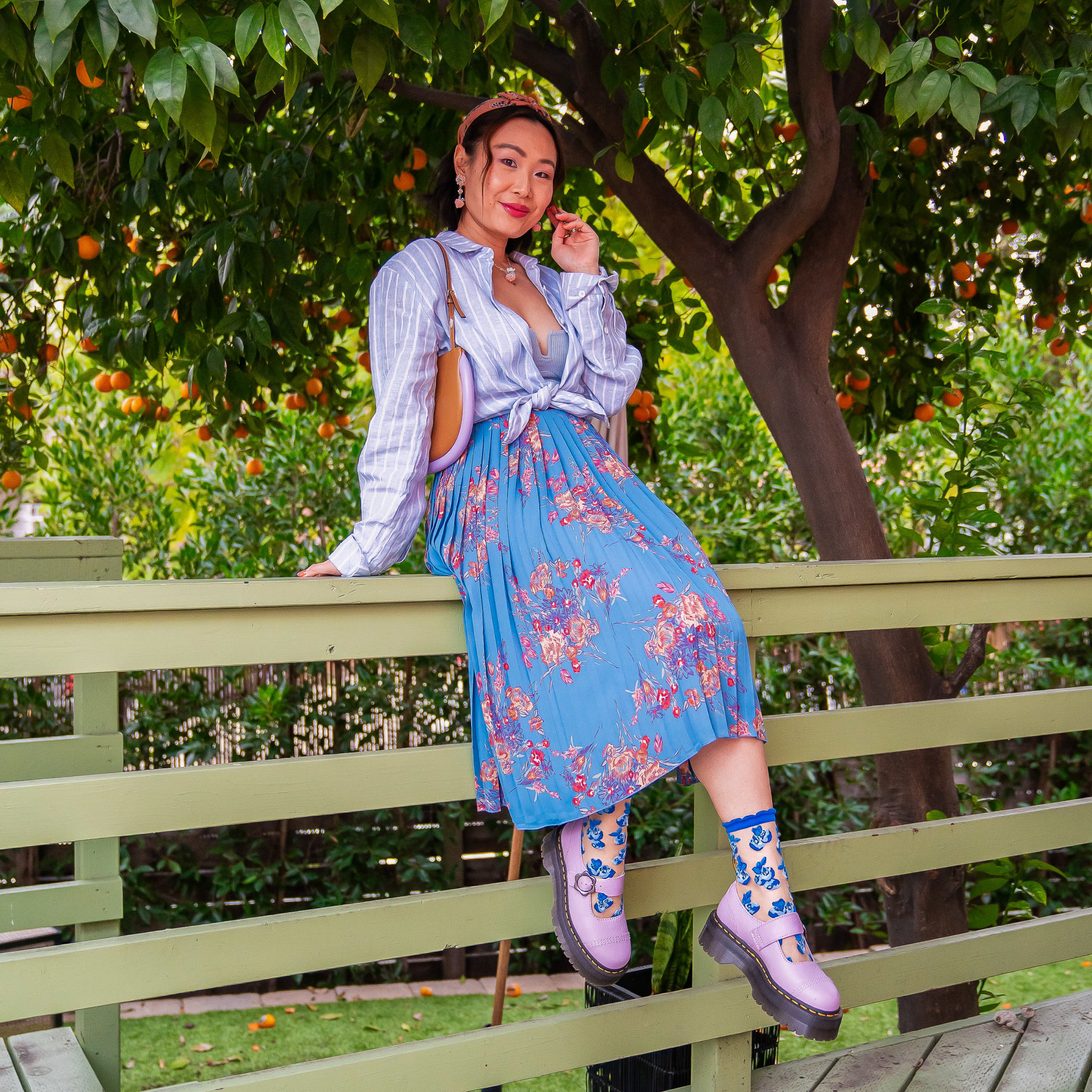 Sock candy blueberry print socks blue spring outfit ideas