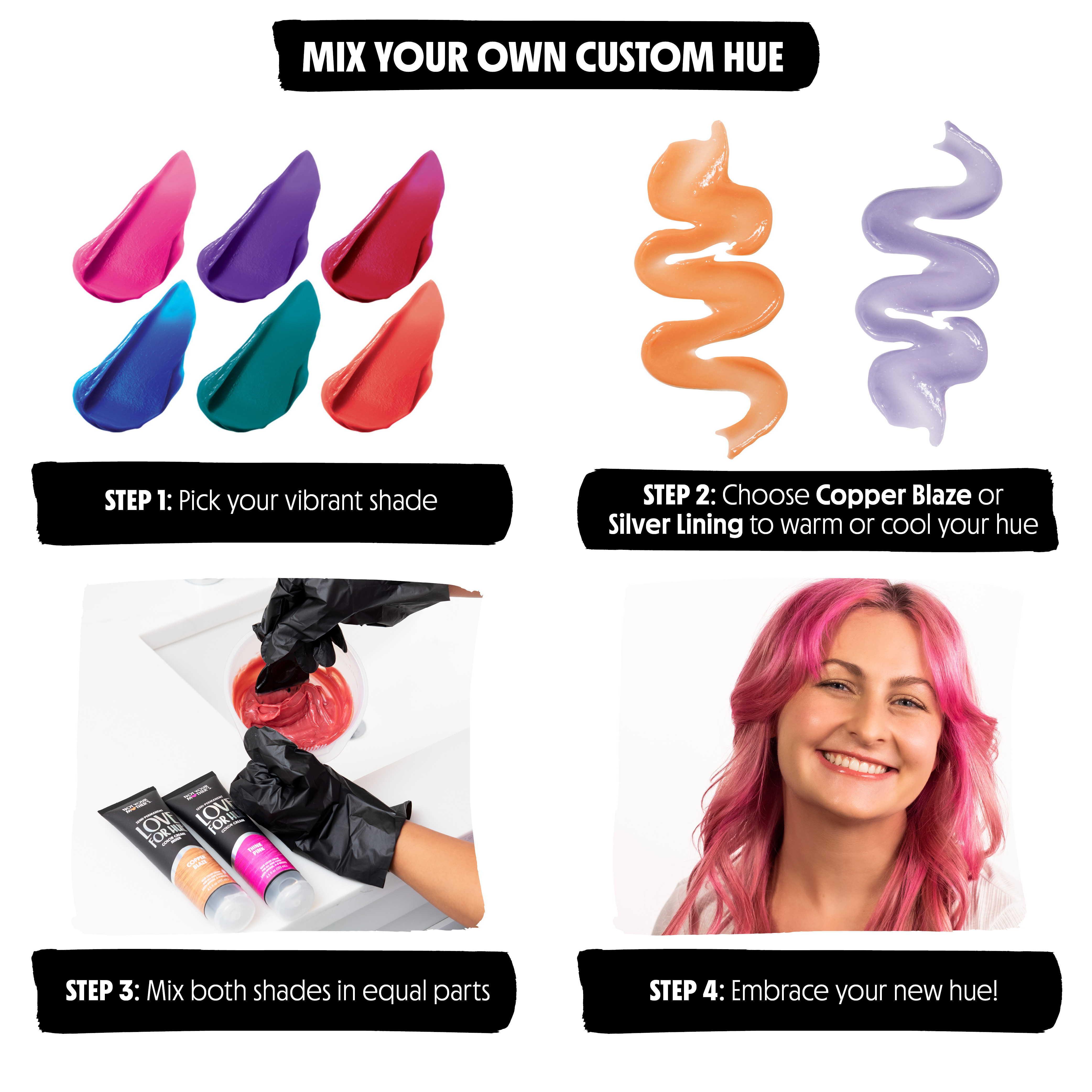 4 Images depicting the steps to mix your own custom Hue
