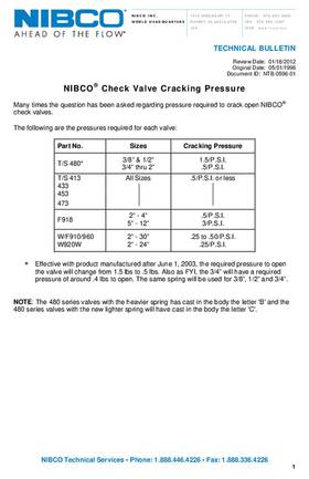 NIBCO Check Valve Cracking Pressure Technical Bulletin