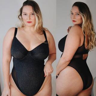 Curvy Kate All Night Plunge Body Black Multi as worn by @laceandhaze_2