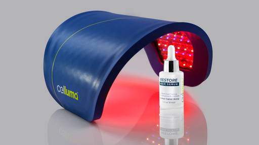 The Celluma RESTORE hair therapy system consists of the RESTORE LED and the RESTORE Hair Serum for healthy hair growth starting from the roots.