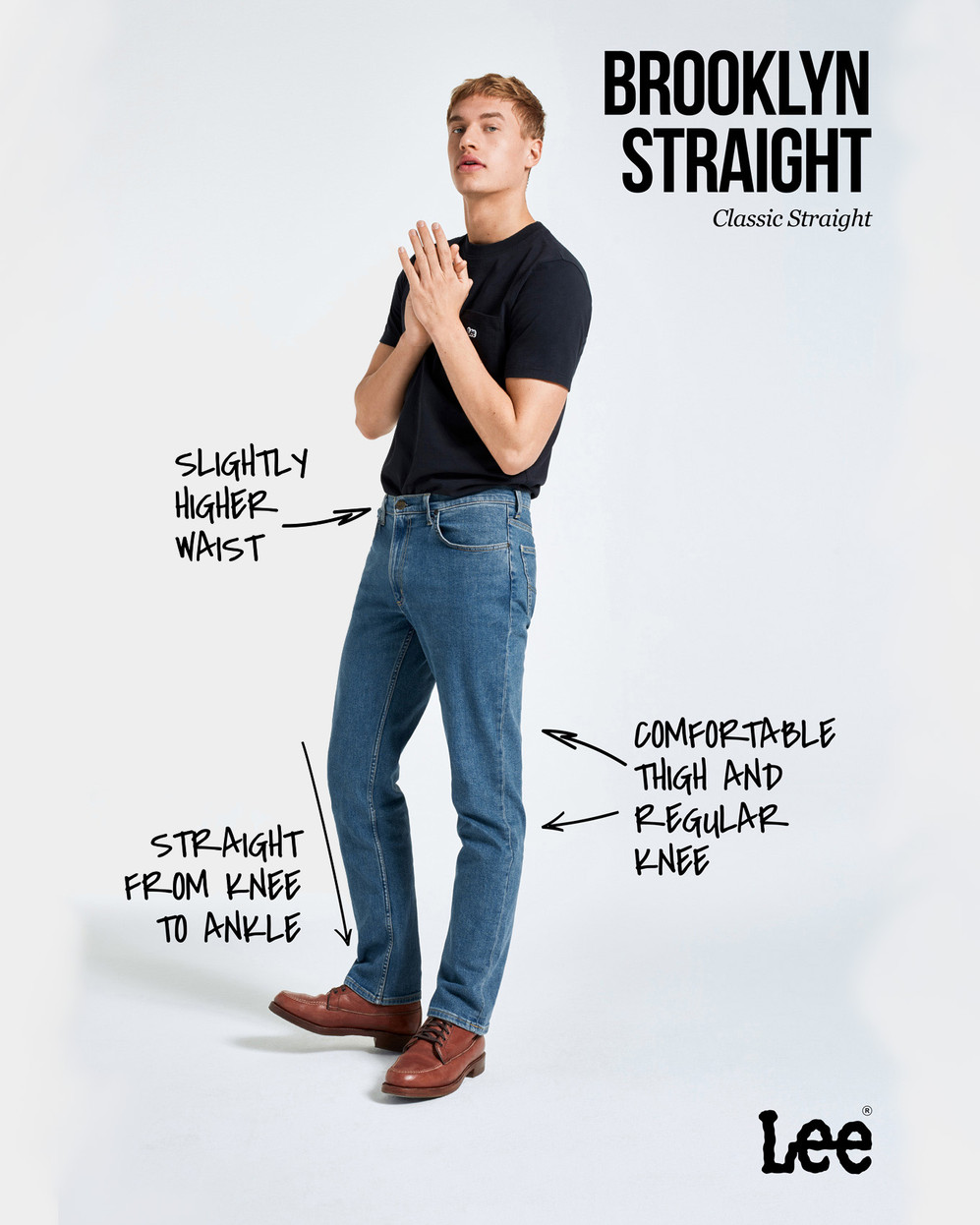 Lee Brooklyn Straight Regular Fit Mens Jeans - Clean Black