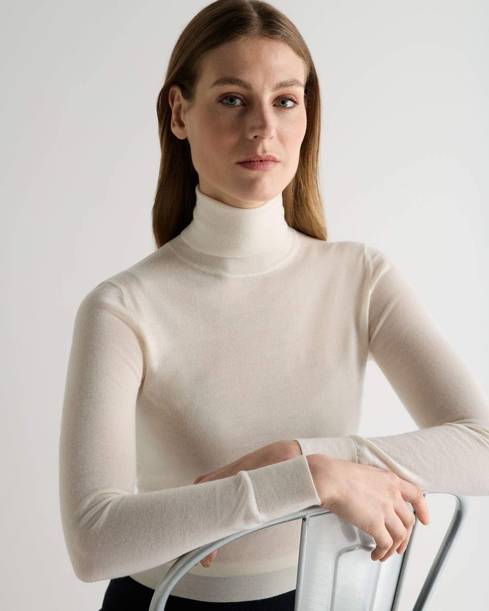 Women's Superfine Cashmere Roll Neck Jumper New Ivory White | N.Peal