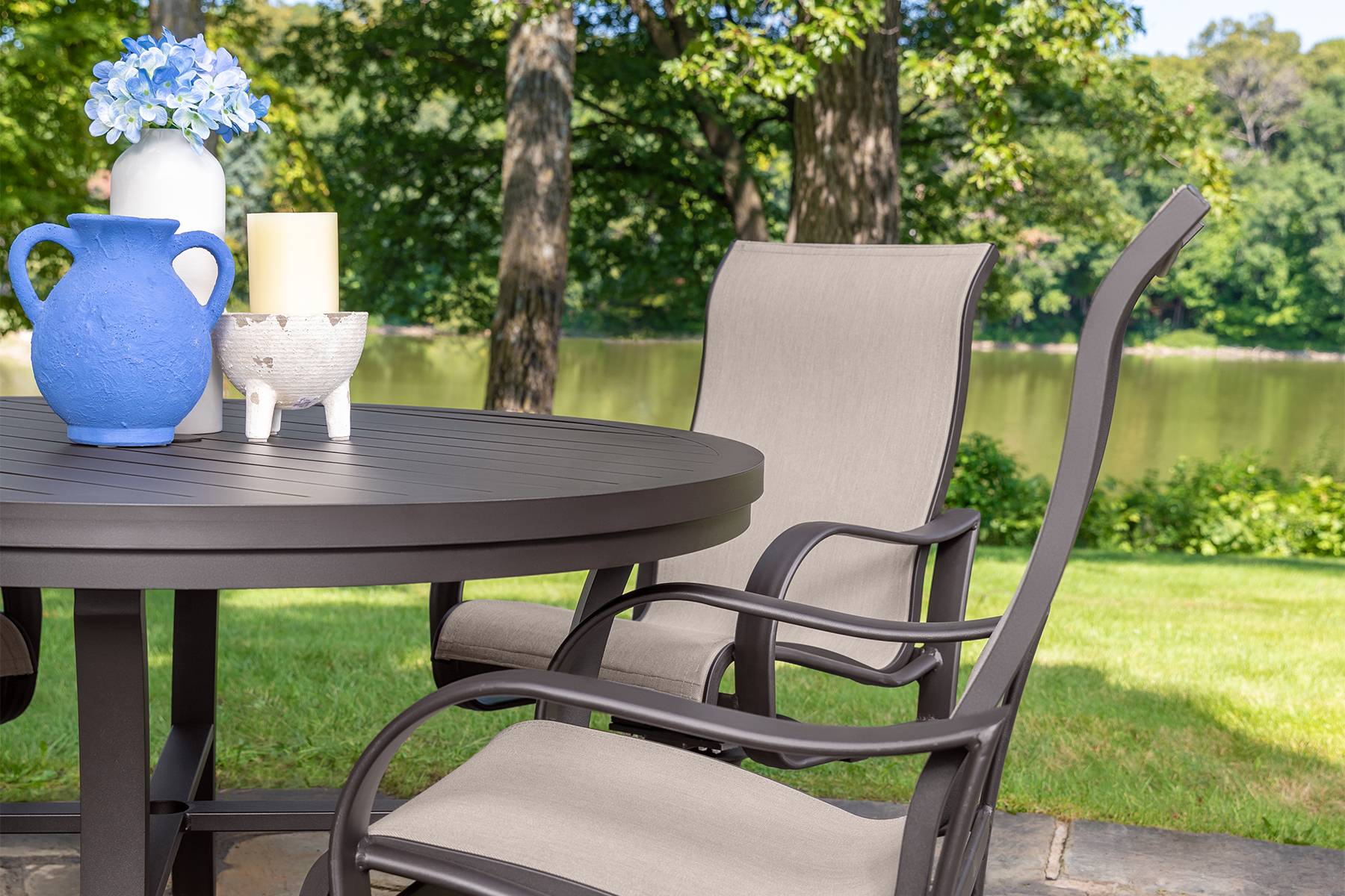 Pepin 5 Piece Circular Outdoor Dining Set with Sling Chairs Yardbird