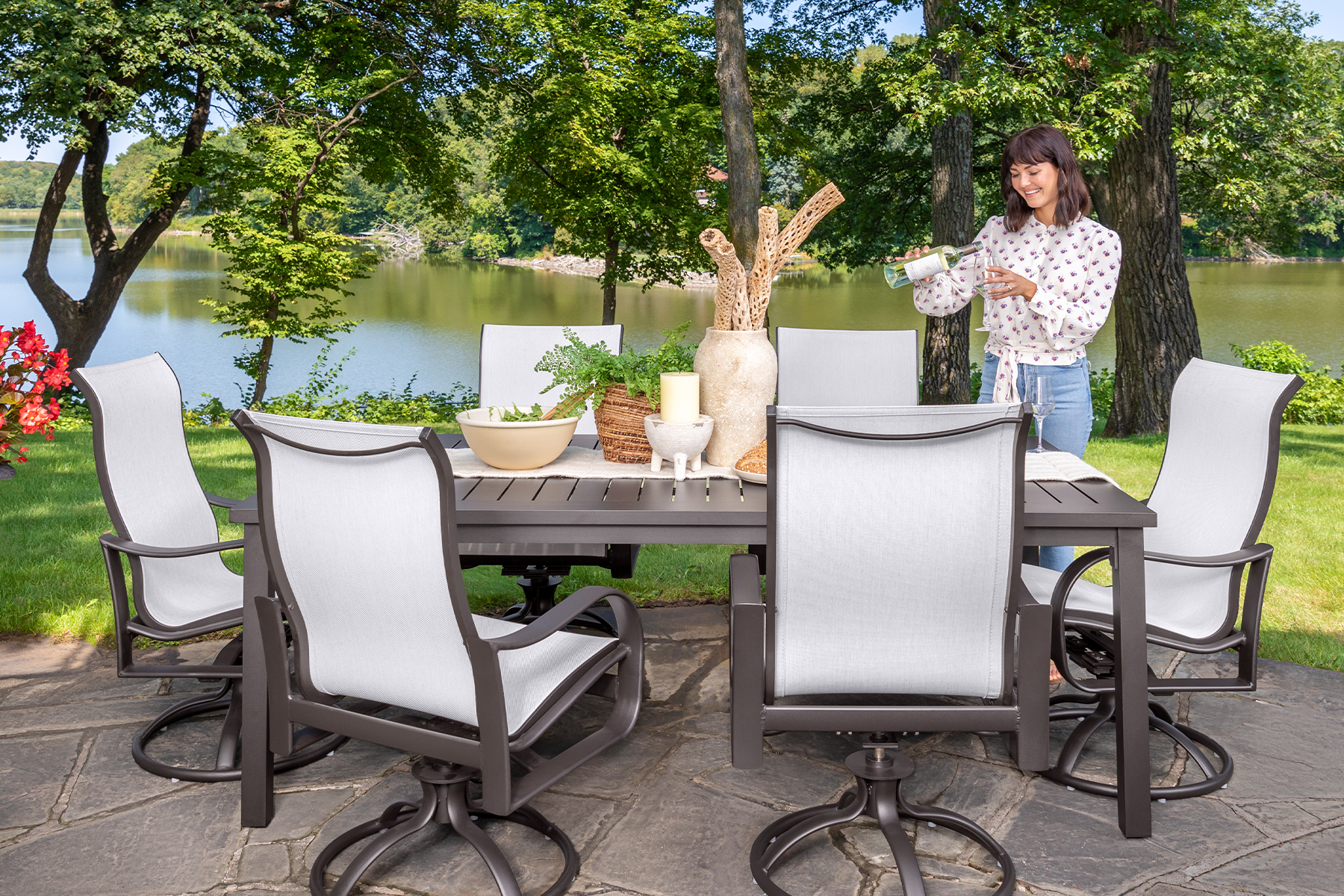 pepin 7 piece rectangular outdoor dining set with sling chairs