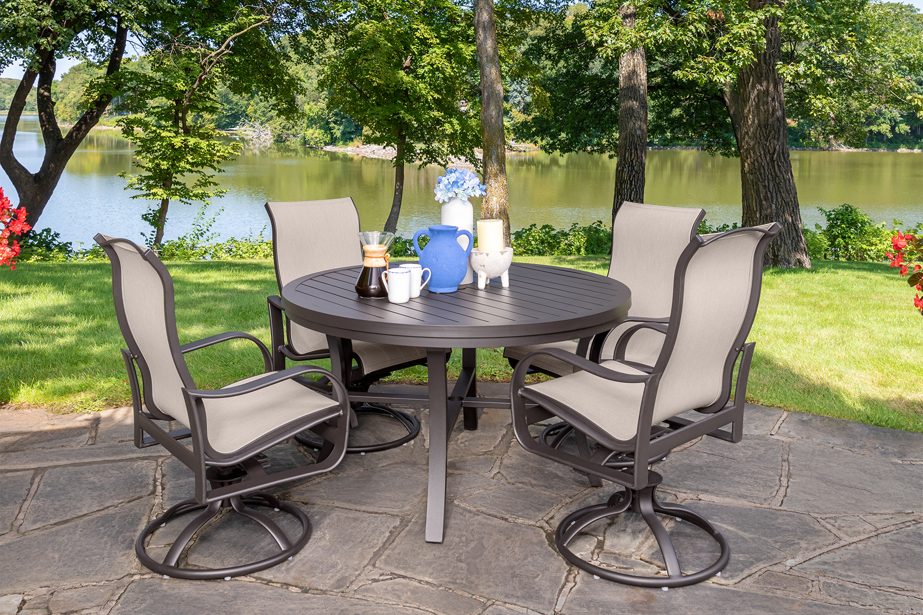 pepin 7 piece rectangular outdoor dining set with sling chairs