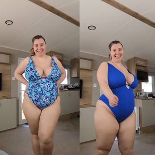 Curvy Kate Mykonos Reversible Non-Wired Multiway Swimsuit Blue Print as worn by @suffolksupmum