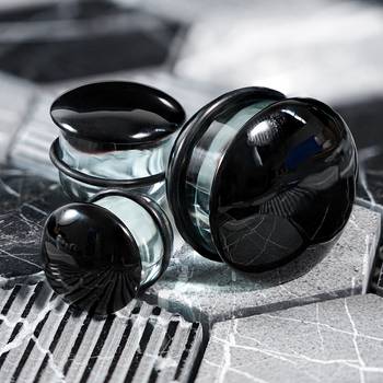 Cute Clear & Black Single Flare Glass Plug / Gauge