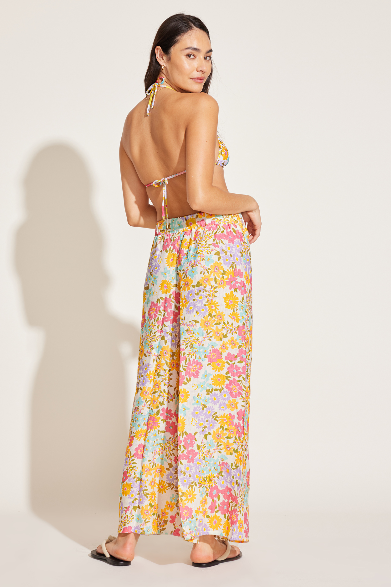 Model posing in Tallows linen Wide Leg Pant - Wildflower EcoLinen - view 1