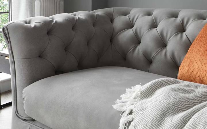 Dax 2 Light Grey Faux Leather Chesterfield Sofa by Danetti