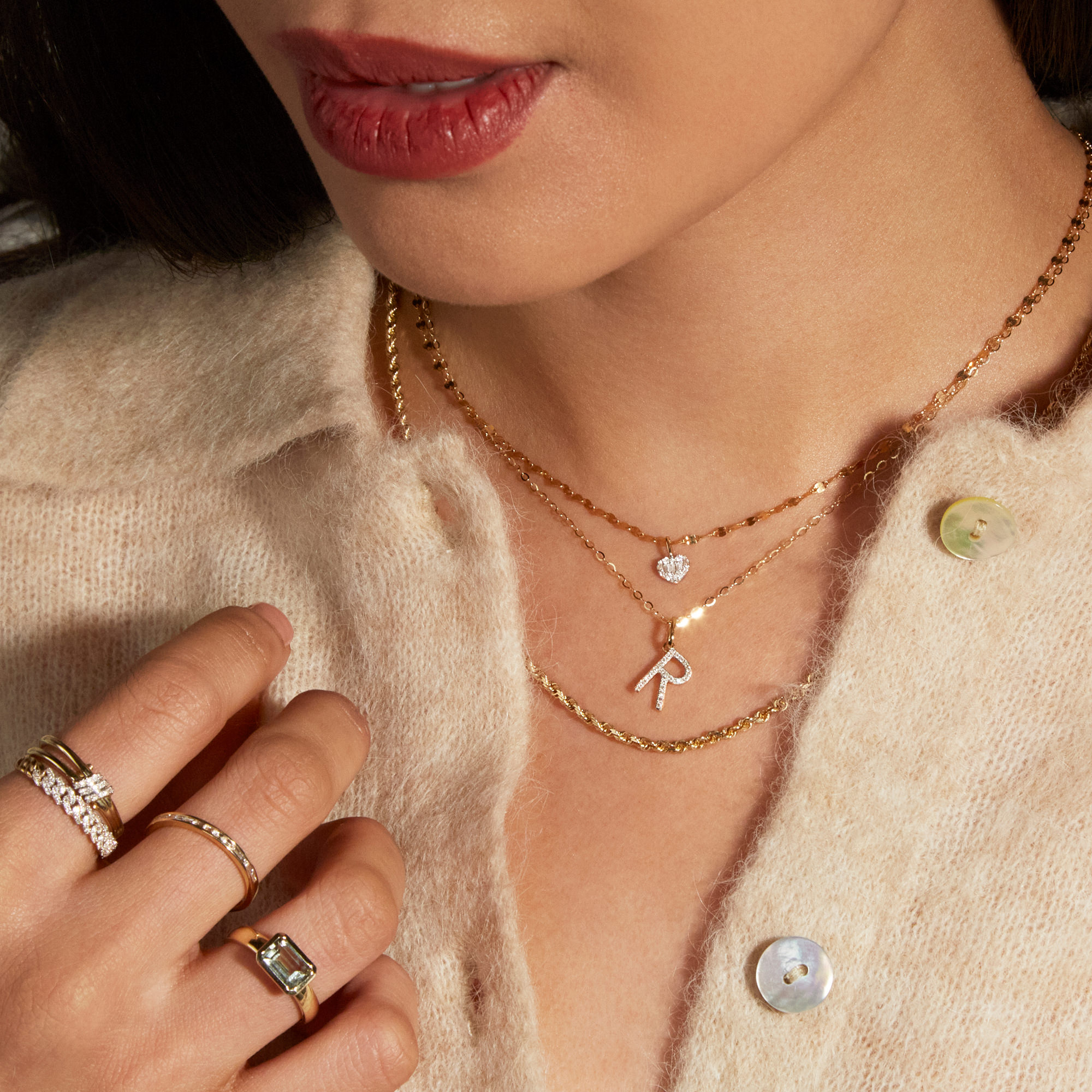 Inez Initial Necklace with Diamonds - 14K Solid Gold - Oak & Luna