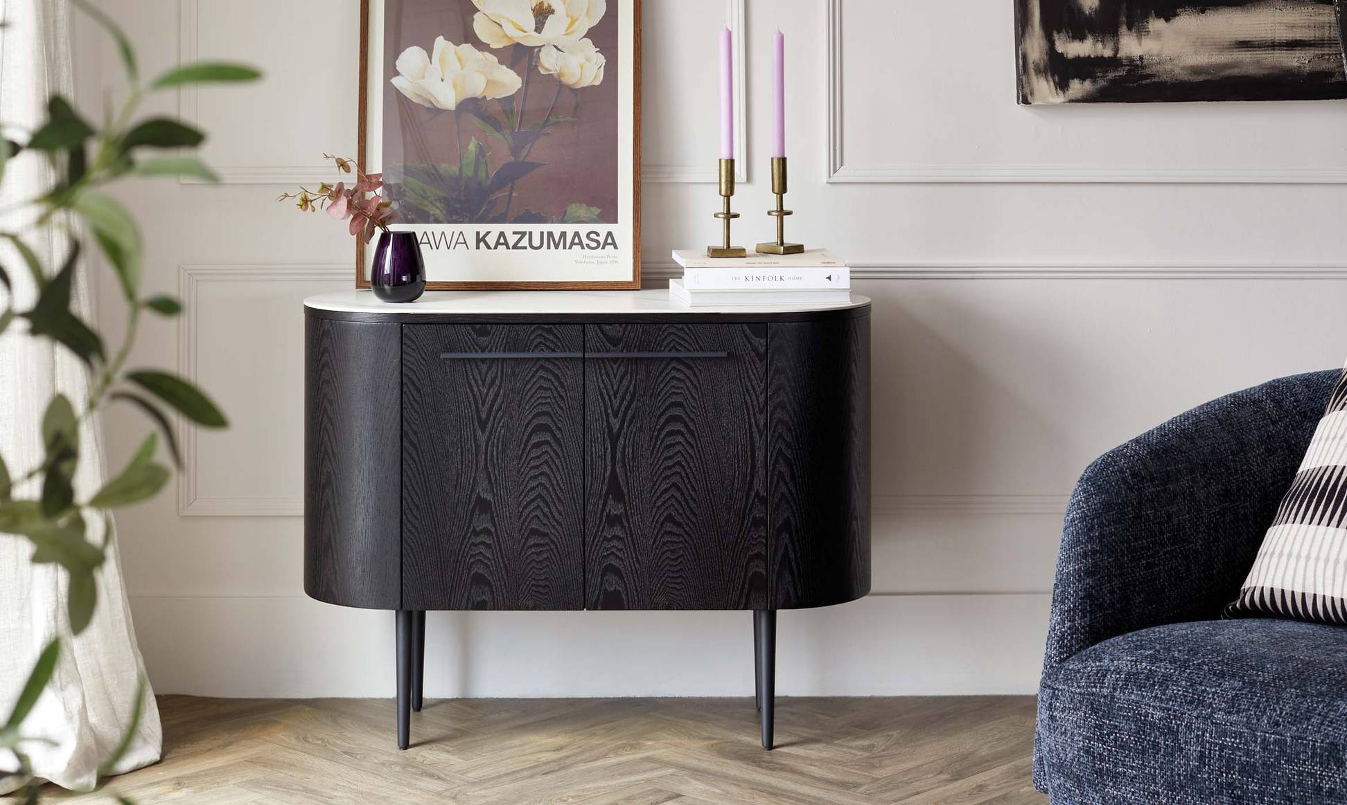 Manhattan Small Sideboard White Ceramic with Black Ash Veneer – Danetti