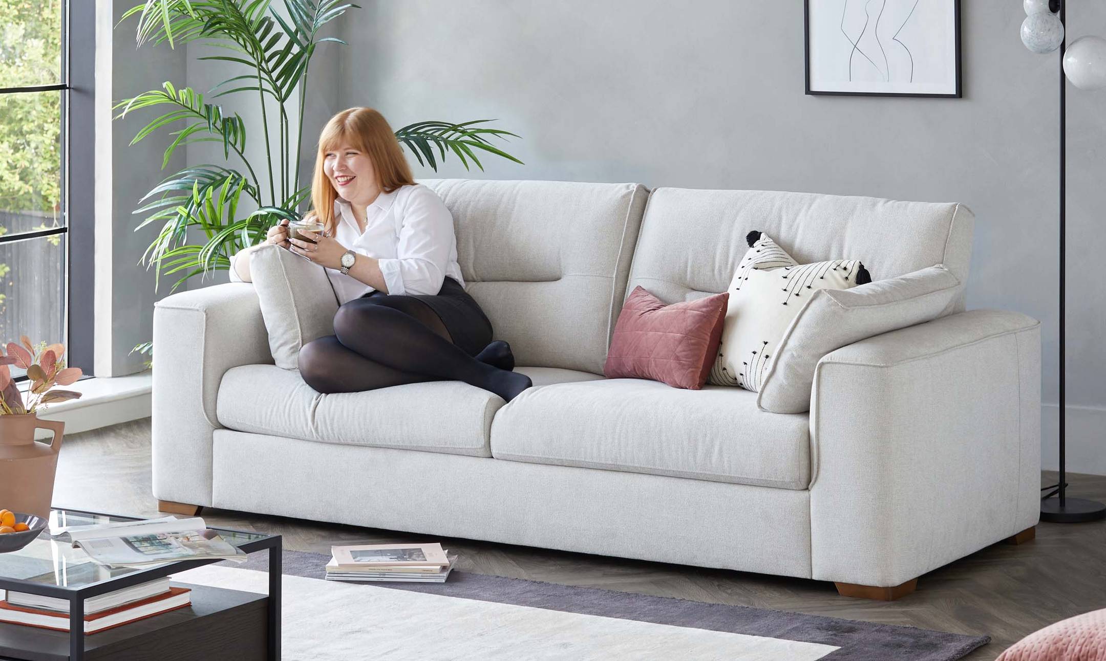 Brody Dark Wood 3 Seater Sofa Natural Flat Weave