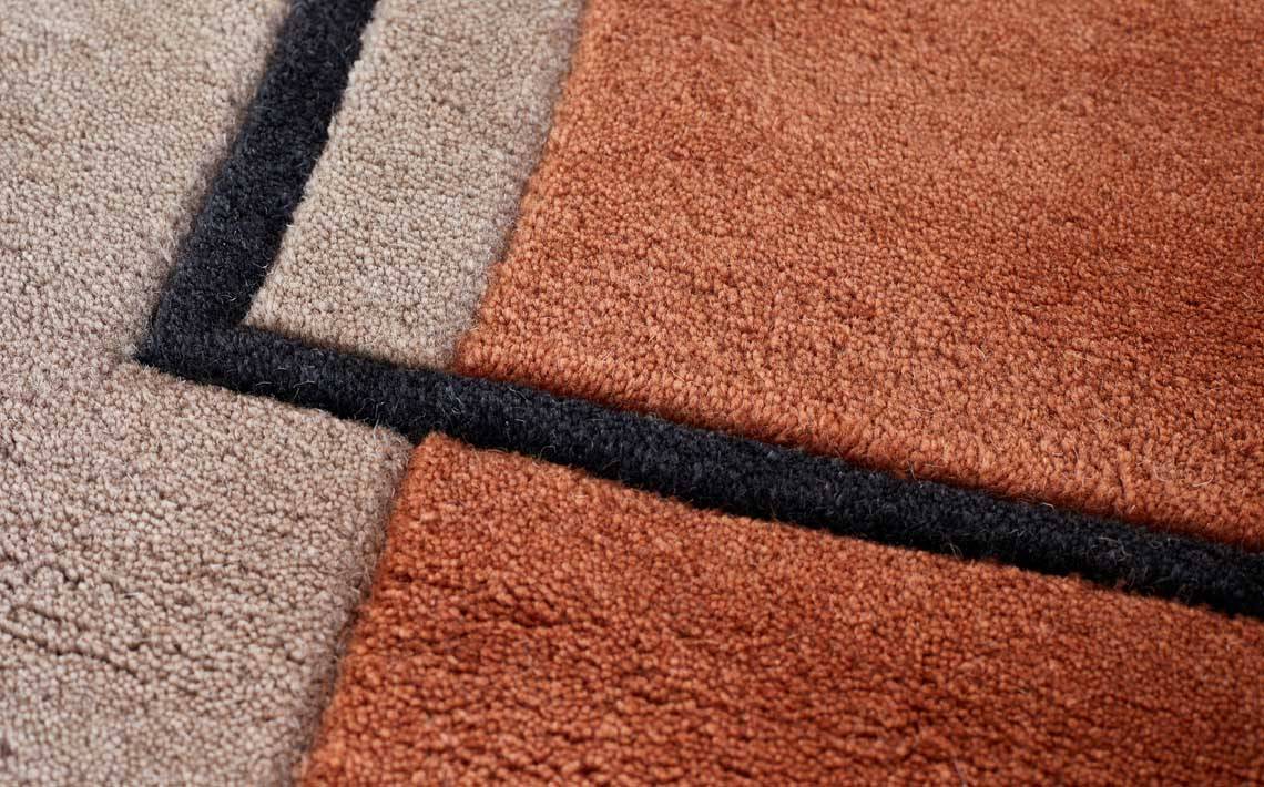 Abstract Squares Large Sculpted Wool Rug Deep Red – Danetti