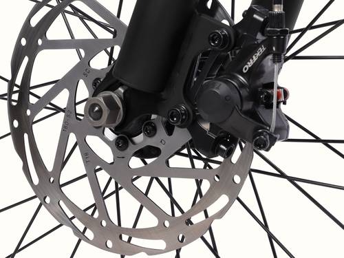 Close-up of the Chatham Rev 3 Beach Cruiser Electric Bike's Tektro mechanical disc brakes.