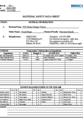 NIBCO PVC Plastic Fittings/Valves MSDS
