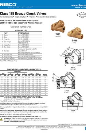 NIBCO T-413 & S-413 Class 125 Bronze Check Valves Submittal
