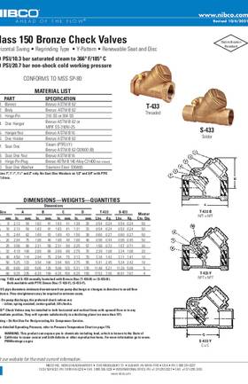 NIBCO T-433 & S-433 Class 150 Bronze Check Valves Submittal