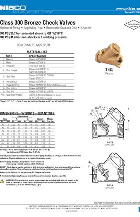 NIBCO T-473 Class 300 Bronze Check Valves Submittal