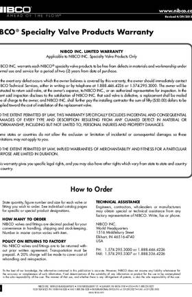 NIBCO Specialty Valve Products Warranty