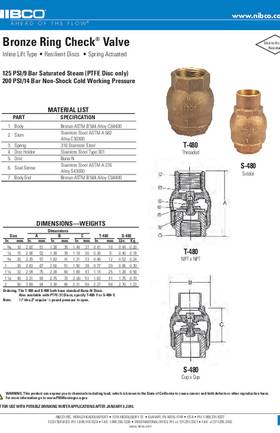 NIBCO T-480 & S-480 Bronze Ring Check Valves Submittal