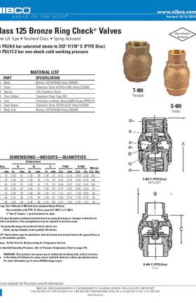 NIBCO T-480 & S-480 Class 125 Bronze Ring Check Valves Submittal