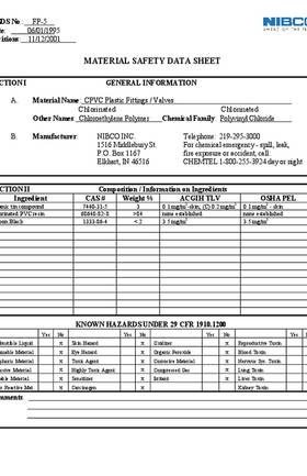 NIBCO CPVC Plastic Fittings/Valves MSDS