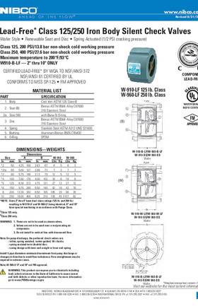 NIBCO W-910-LF & W-960-LF Lead-Free Class 125/250 Iron Body Silent Check Valves Submittal