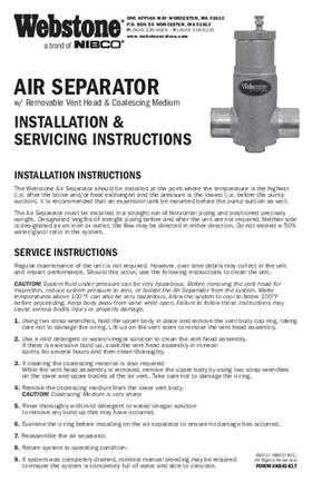 Webstone Air Separator Installation & Servicing Instructions