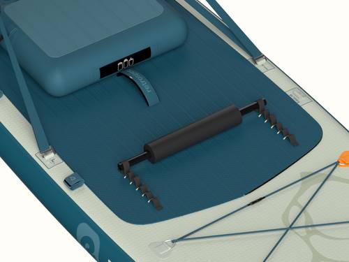 A close-up of the adjustable footrest on the Weekender Plus Inflatable Stand Up Paddle Board Kayak Hybrid.