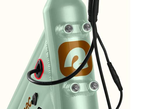 A close up of the matcha Chatham Rev+ 2 Beach Cruiser Electric Bikes mounting points on the headset.