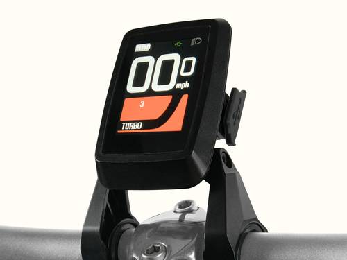 A close-up of the Ananda E-System mounted on the handlebars of the Chatham Rev+ 2 Beach Cruiser Electric Bike - Step Through