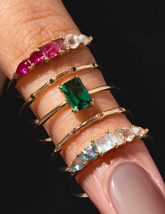 Close up of gold rings on a finger