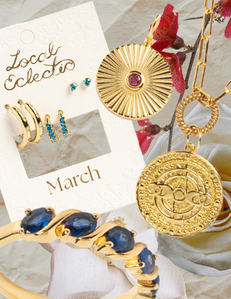 Collage of gold gemstone jewelry