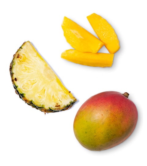 Pineapple and mango ingredients in the NYM Kids Curly Care collection.