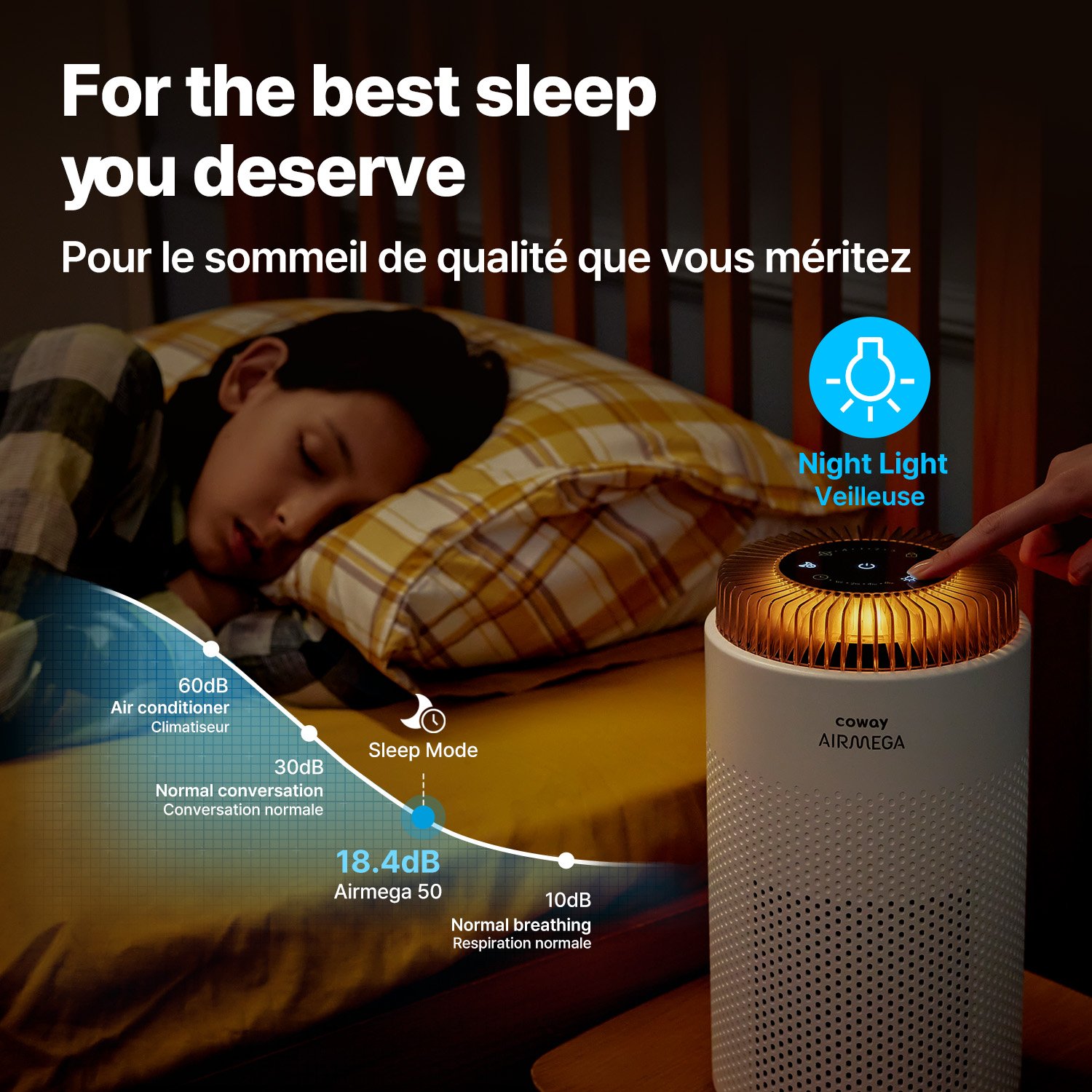 Airmega 50 stays quiet and dark in sleep mode