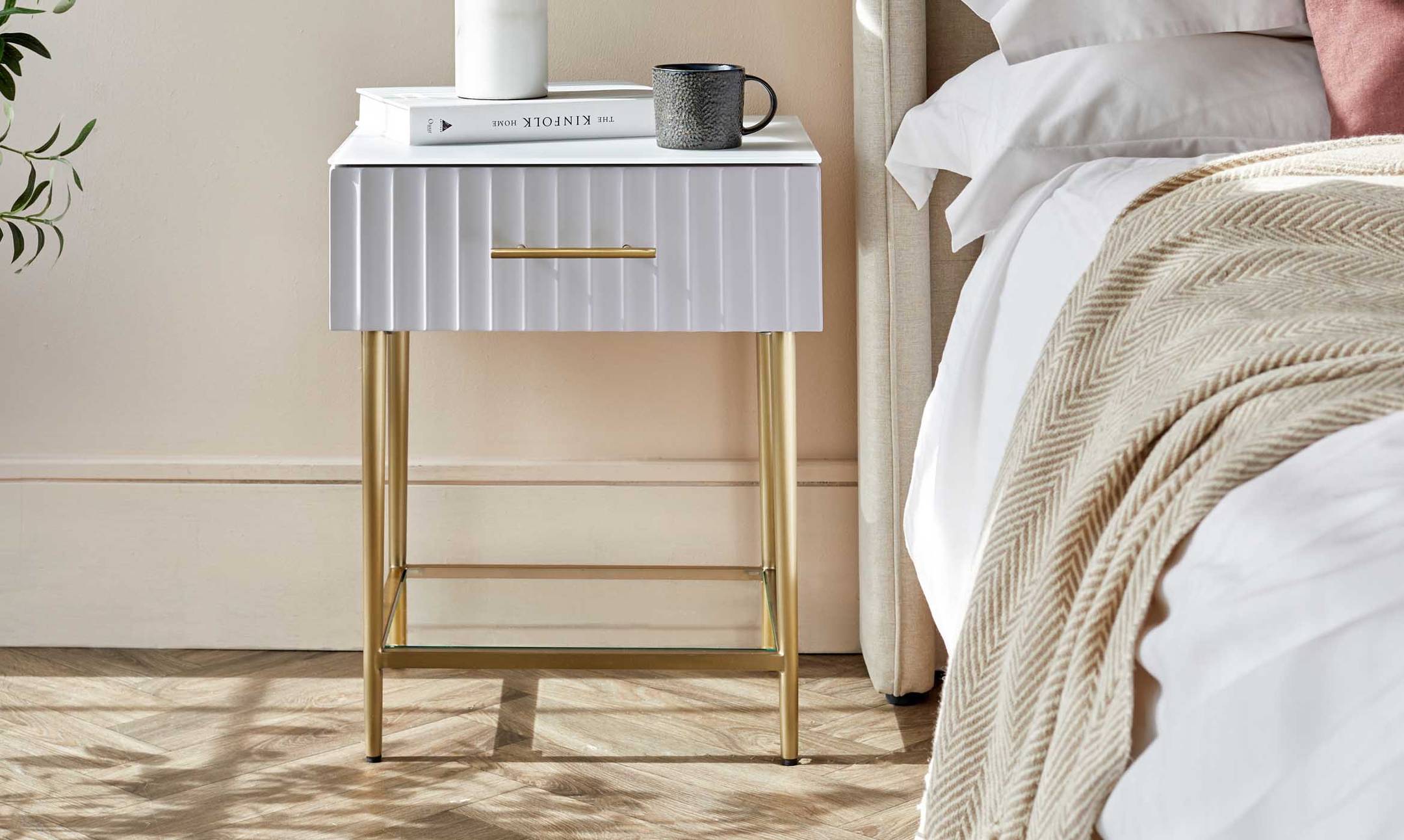 Albury Light Grey Bedside Table with single drawer – Danetti