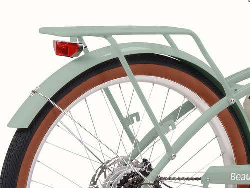 A close-up of the Beaumont Rev 3 City Electric Bike - Step Through rear rack and taillight.