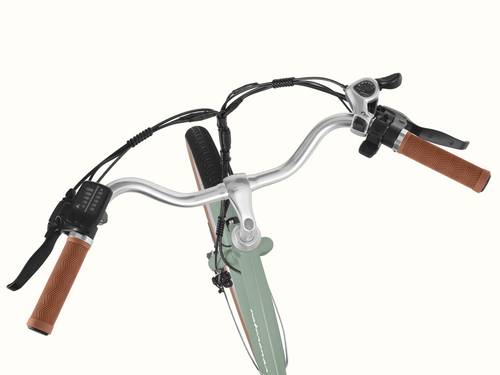 Close-up of the Beaumont Rev 3 City Electric Bike - Step Through's handlbars.