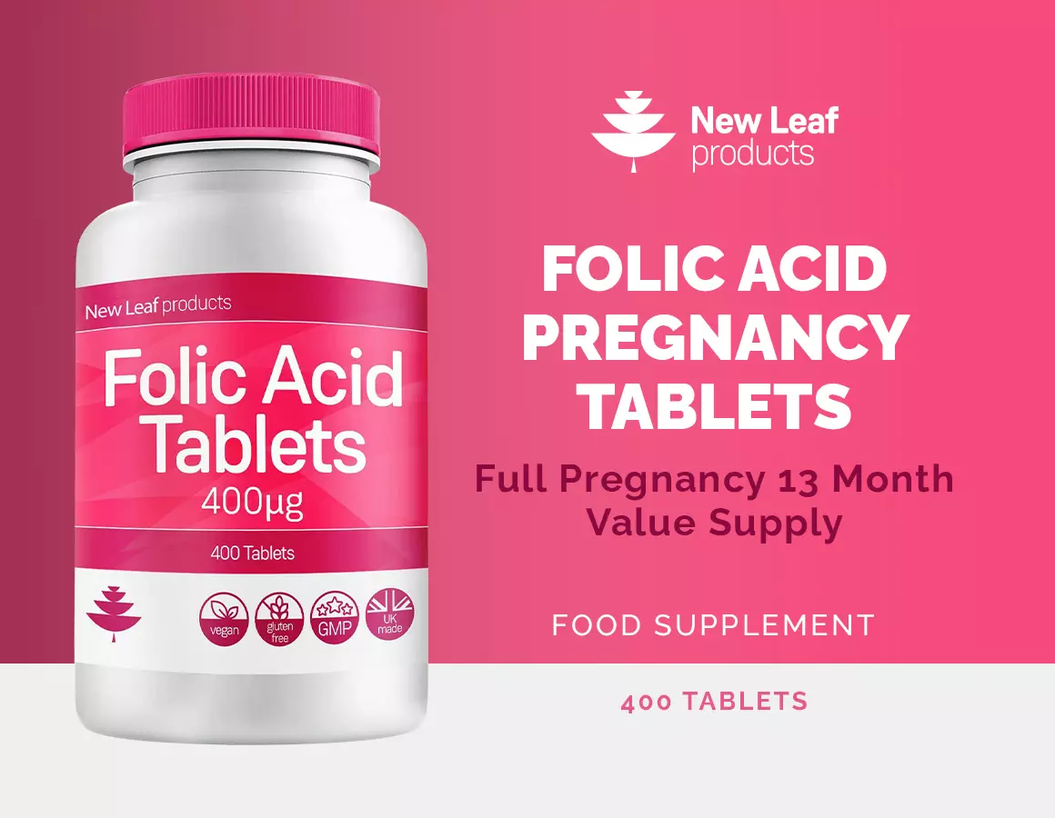 Folic Acid Tablets 400 mcg (13 Month Supply) Folate Acid Pregnancy Vit –  New Leaf Products