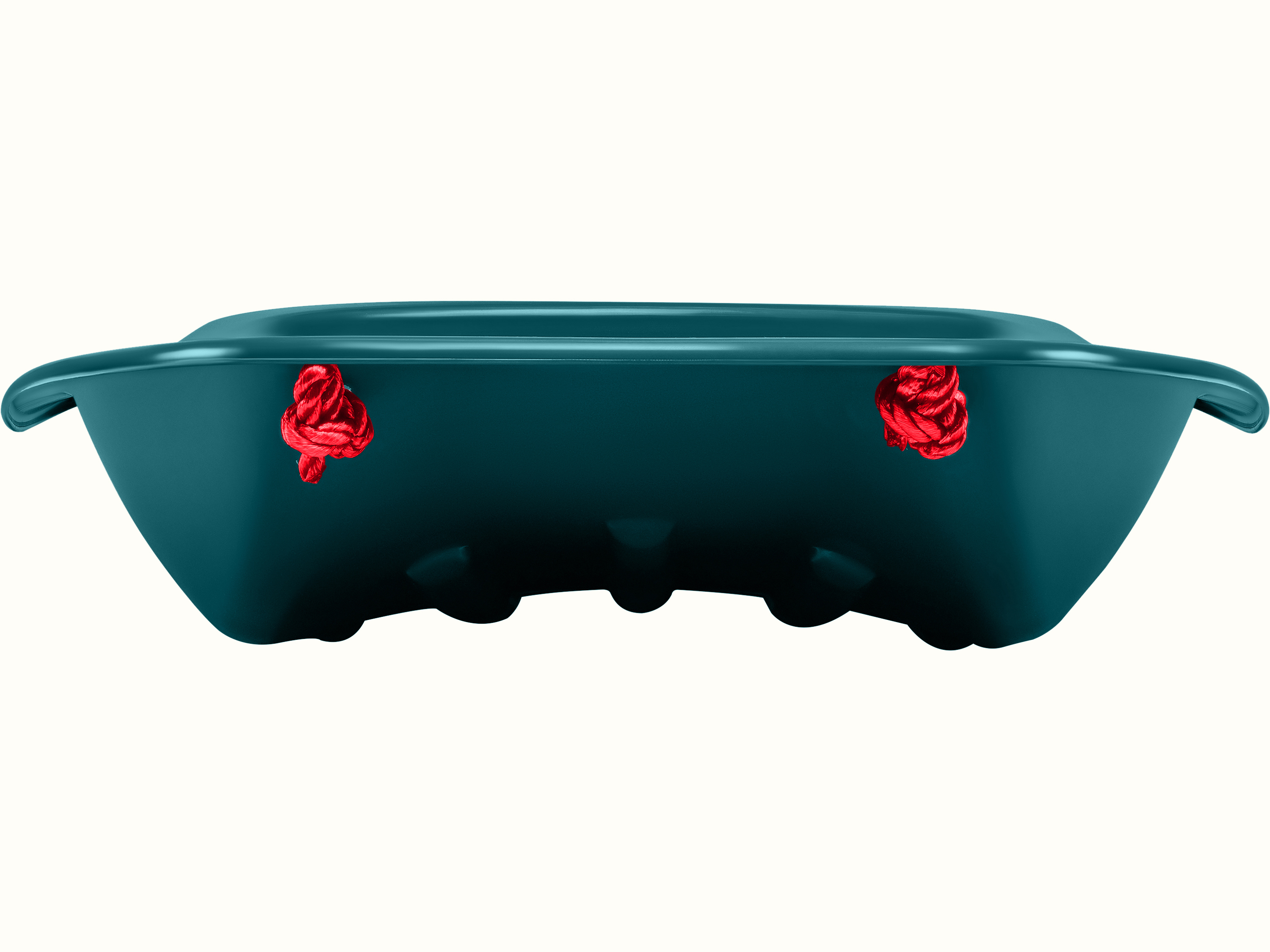 Retrorider Toboggan Snow Sled - 48” in Snowy Spruce with a red rope on a white background.