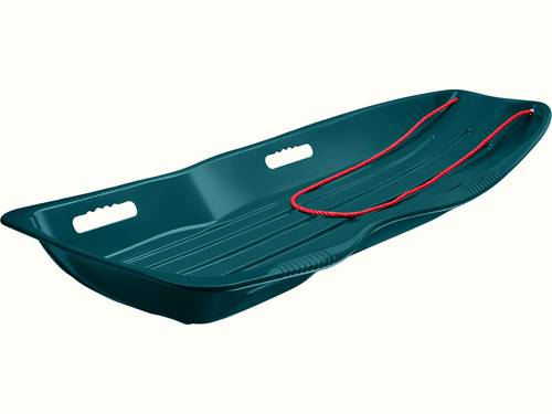 Retrorider Toboggan Snow Sled - 48” in Snowy Spruce with a red rope on a white background.