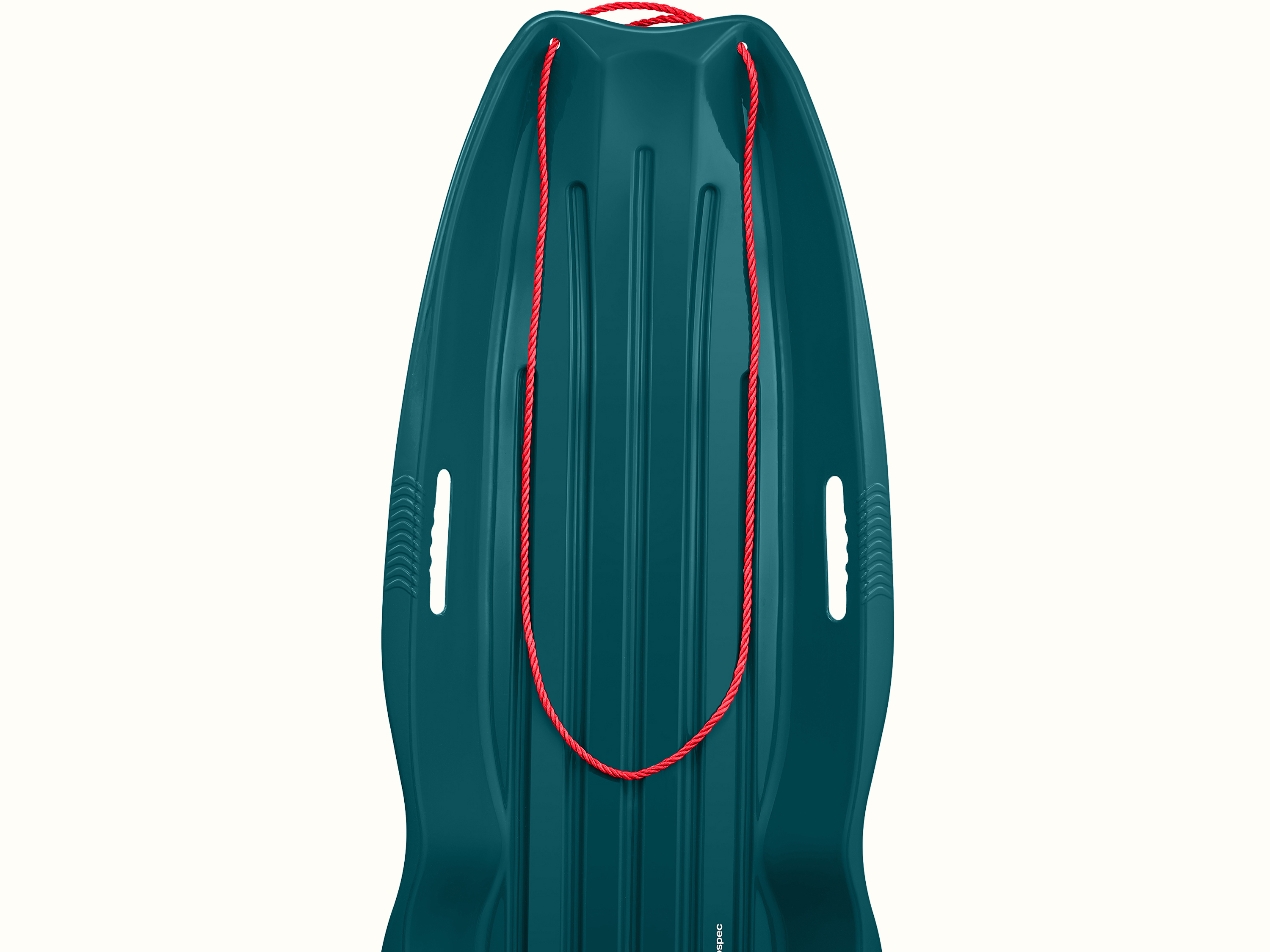 Retrorider Toboggan Snow Sled - 48” in Snowy Spruce with a red rope on a white background.