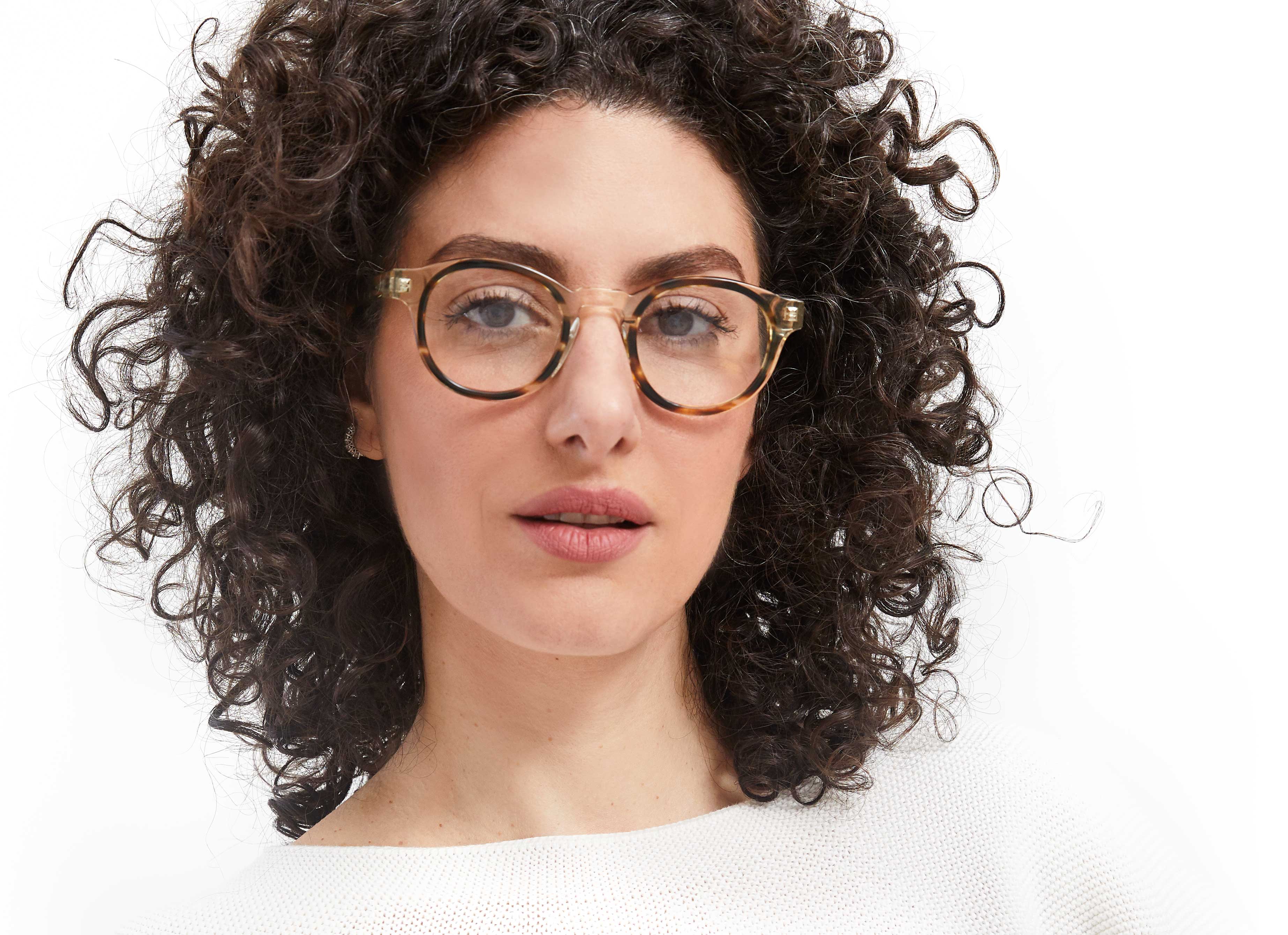 Photo of a man or woman wearing Alexis Clear Grey & Grey Marble Reading Glasses by French Kiwis