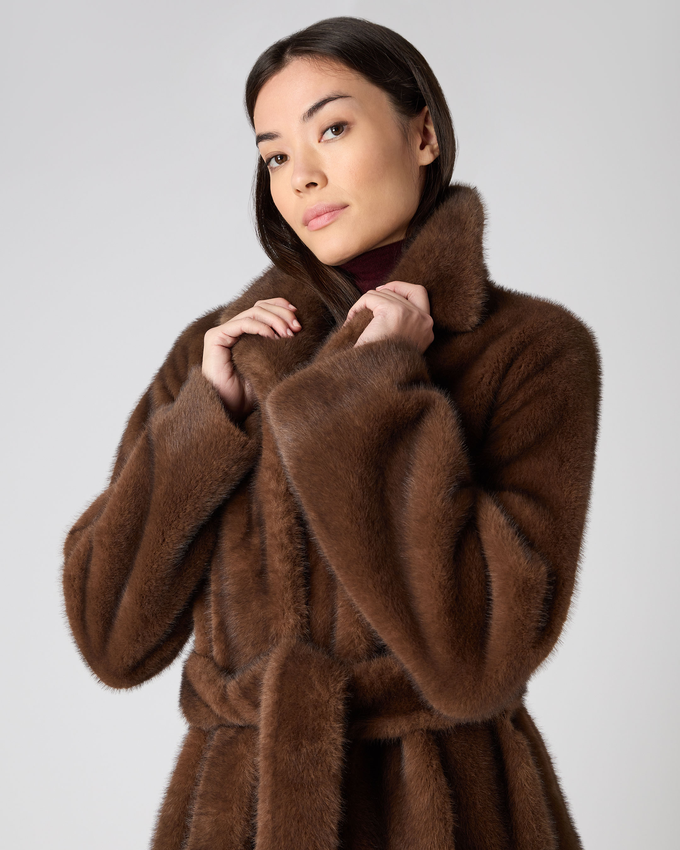 Women's Faux Mink Long Coat Brown | N.Peal