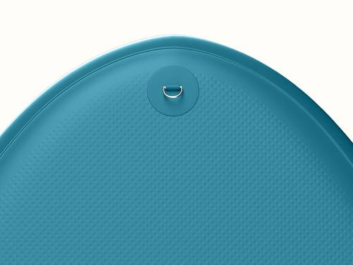 Close-up of the nose D-ring leash attachment point on the underside of the retrospec Weekender Crew XL inflatable Paddle Board.
