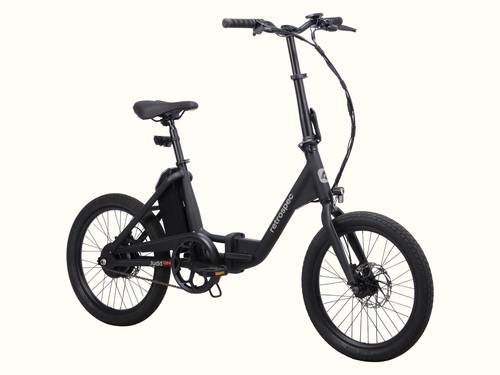 A sleek, black Judd Rev 2 Folding Electric Bike with a compact frame, minimalist design, and small tires, ideal for urban commuting.